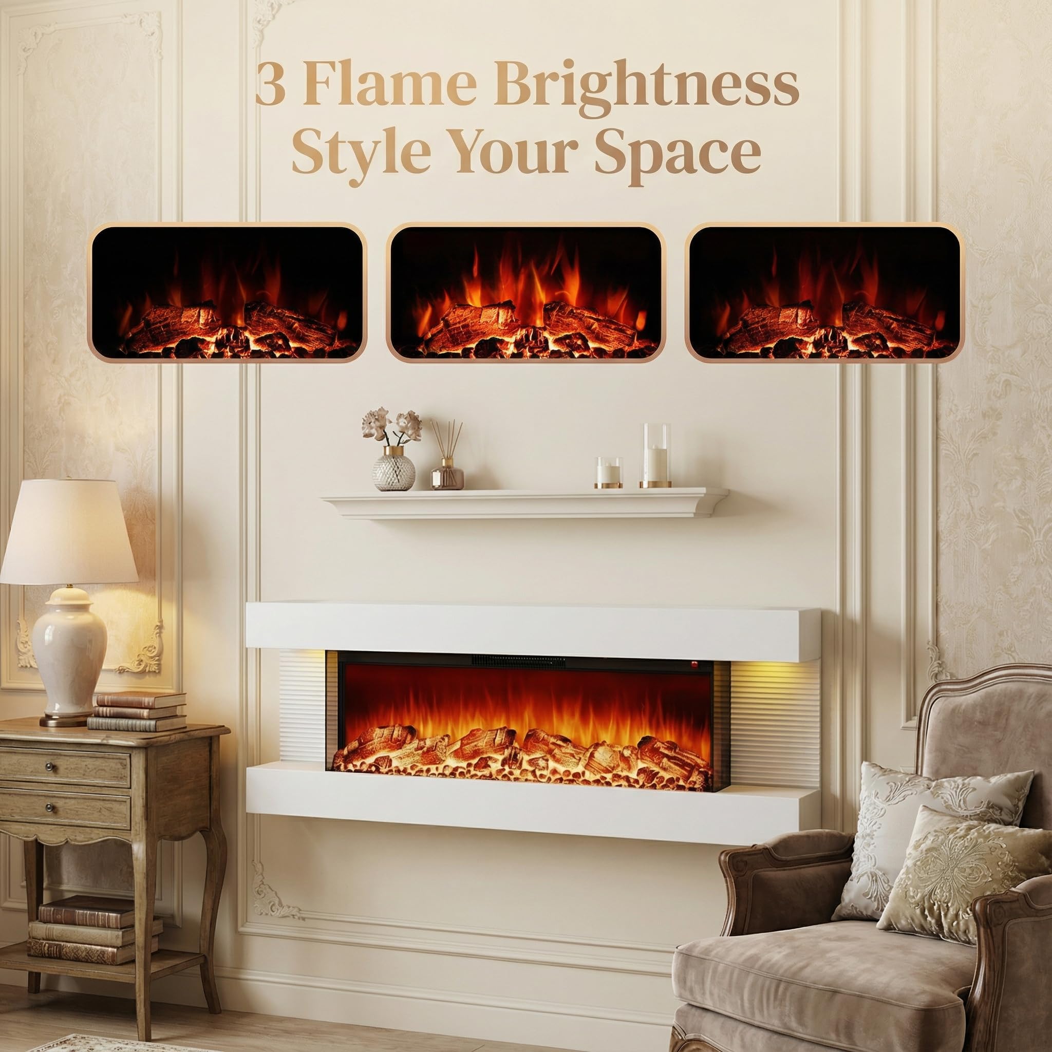 60" 3-Sided Wall Mount Electric Fireplace