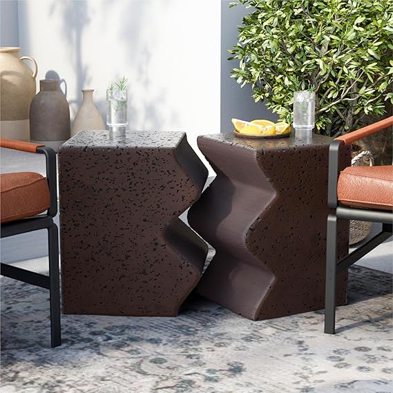 Concrete Side Table Set of 2 Outdoor Patio End Tables