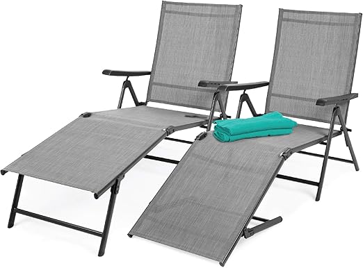 Adjustable Outdoor Patio Chaise Lounge Chairs Set of 2