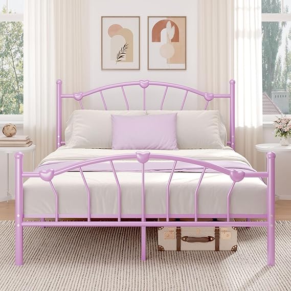Queen Metal Bed Frame with Heart-Shaped Headboard
