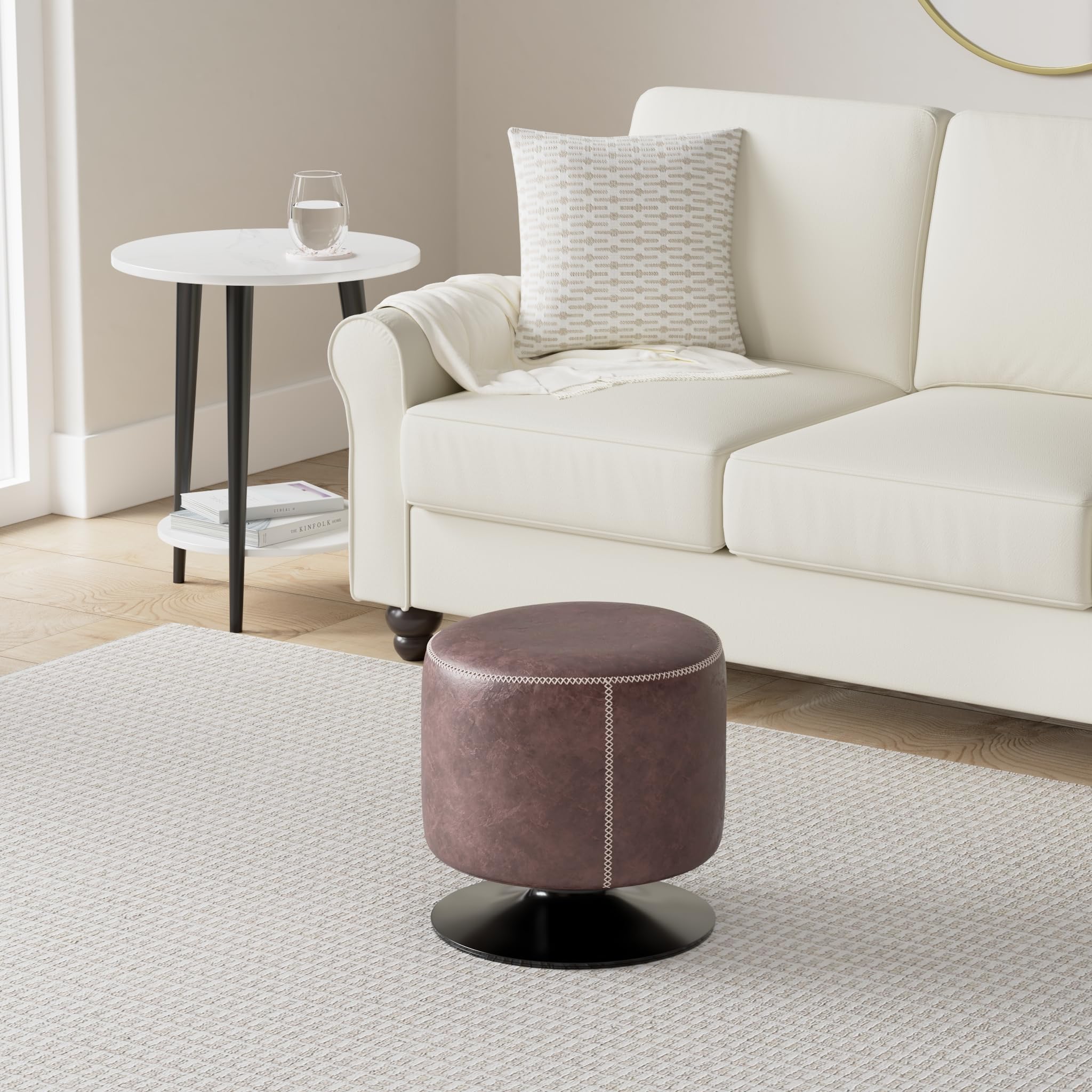 Round Swivel Ottoman with PU Leather