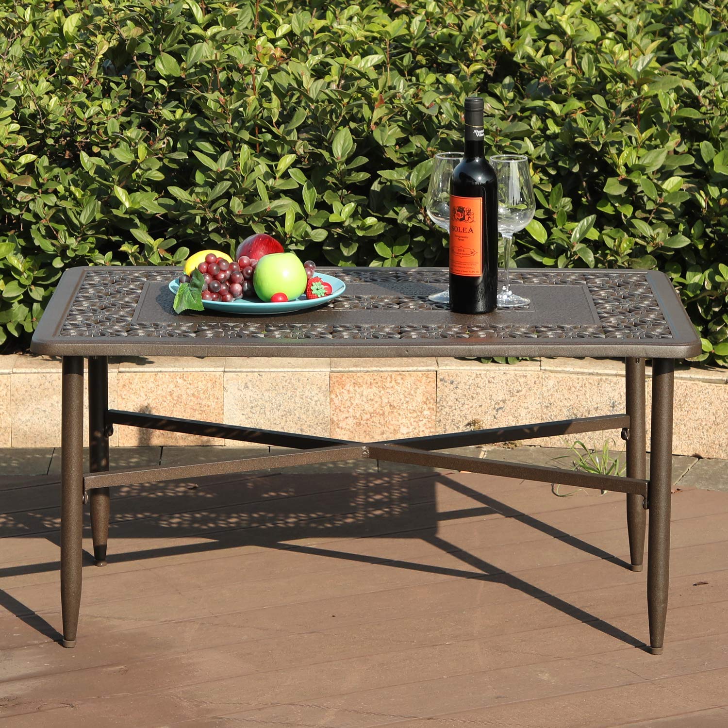 Cast Aluminum Patio Coffee Table Rectangle Brown