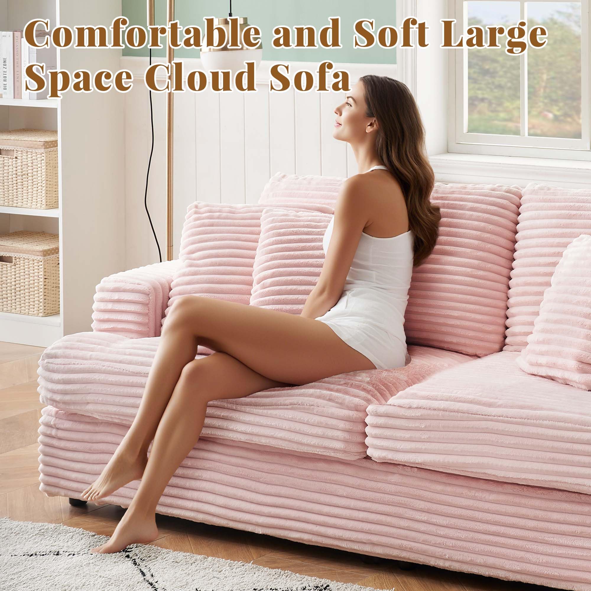 Pink Corduroy Sleeper Sofa 3-Seater with Deep Seat