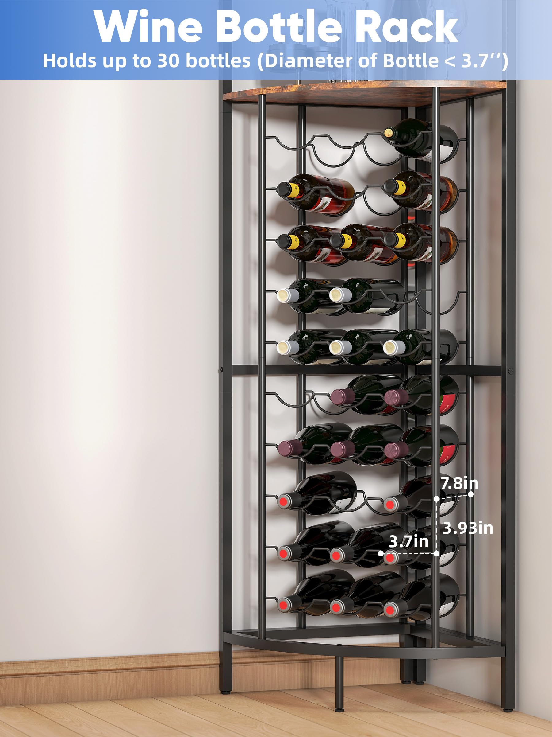 Corner Wine Rack with LED Strip Light - 30 Bottle Capacity
