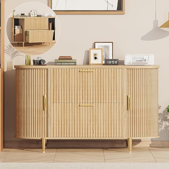 2-Drawer Filing Cabinet with Sliding Door Storage