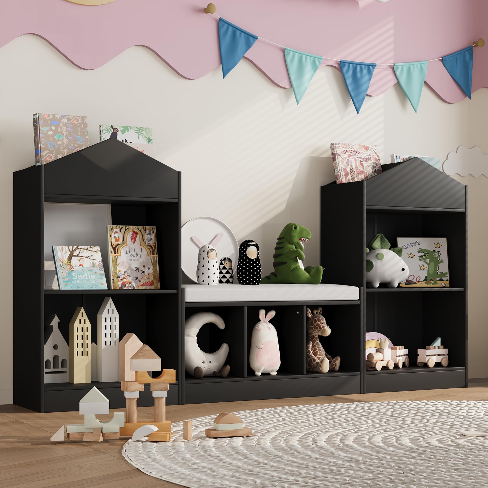 Kids Bookshelf with Reading Nook and Storage