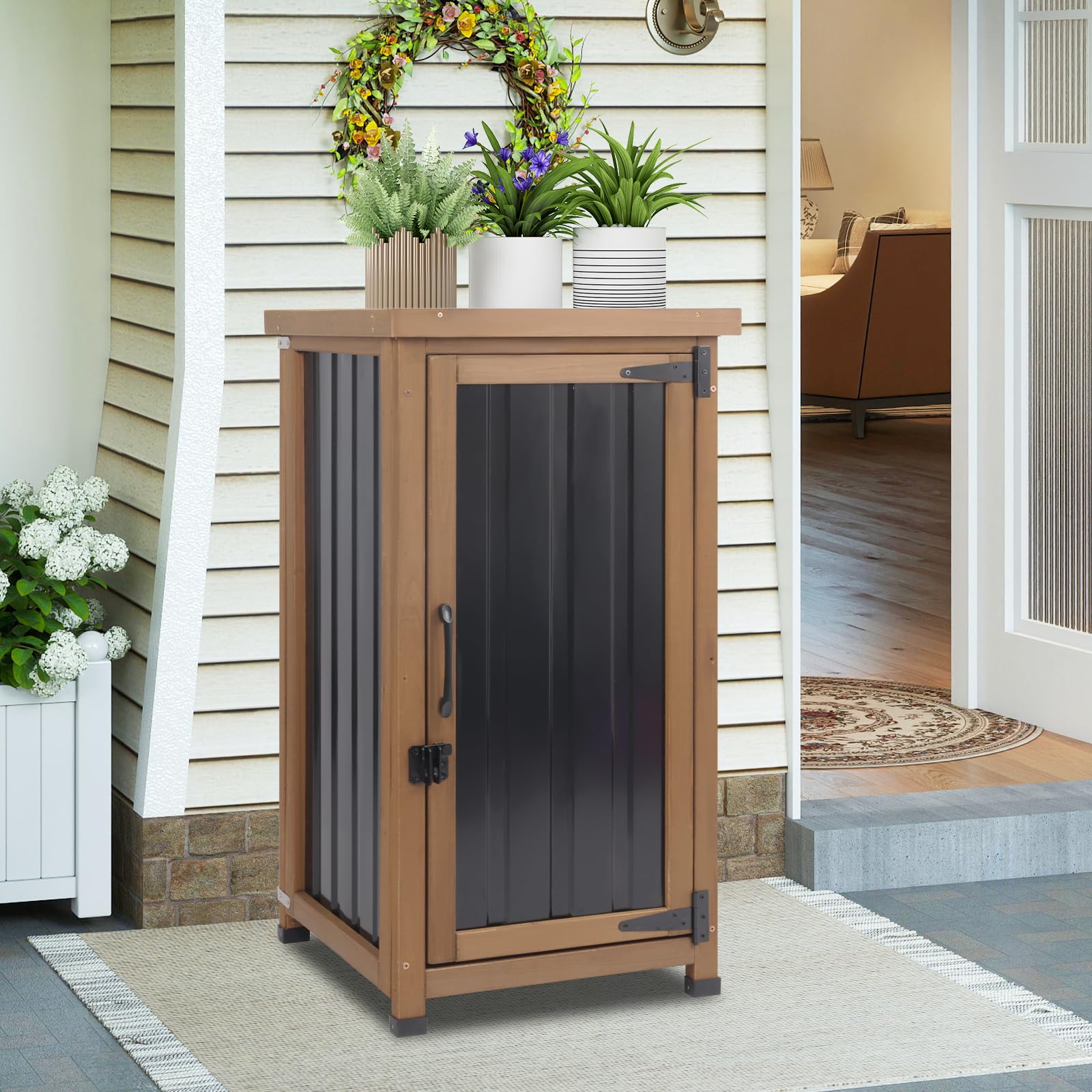 Waterproof Outdoor Storage Cabinet with Metal Top