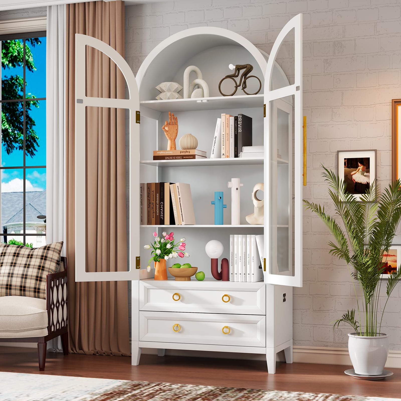 Arched Glass Display Cabinet with LED Lighting