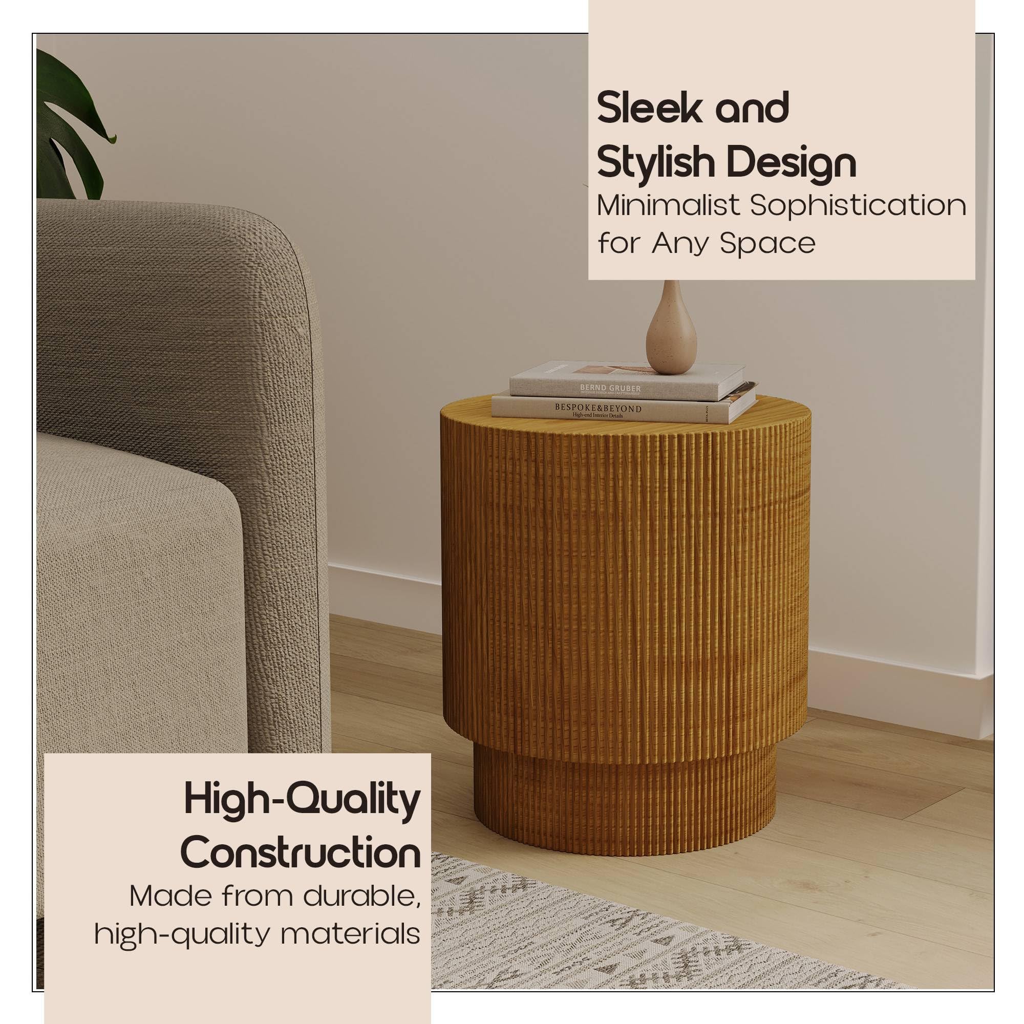 Modern Ribbed Fiberstone Side Table