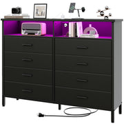 Black Dresser with LED Lights and Charging Station - 8 Drawer Chest