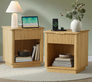 Fluted Nightstand Set of 2 with Charging Station