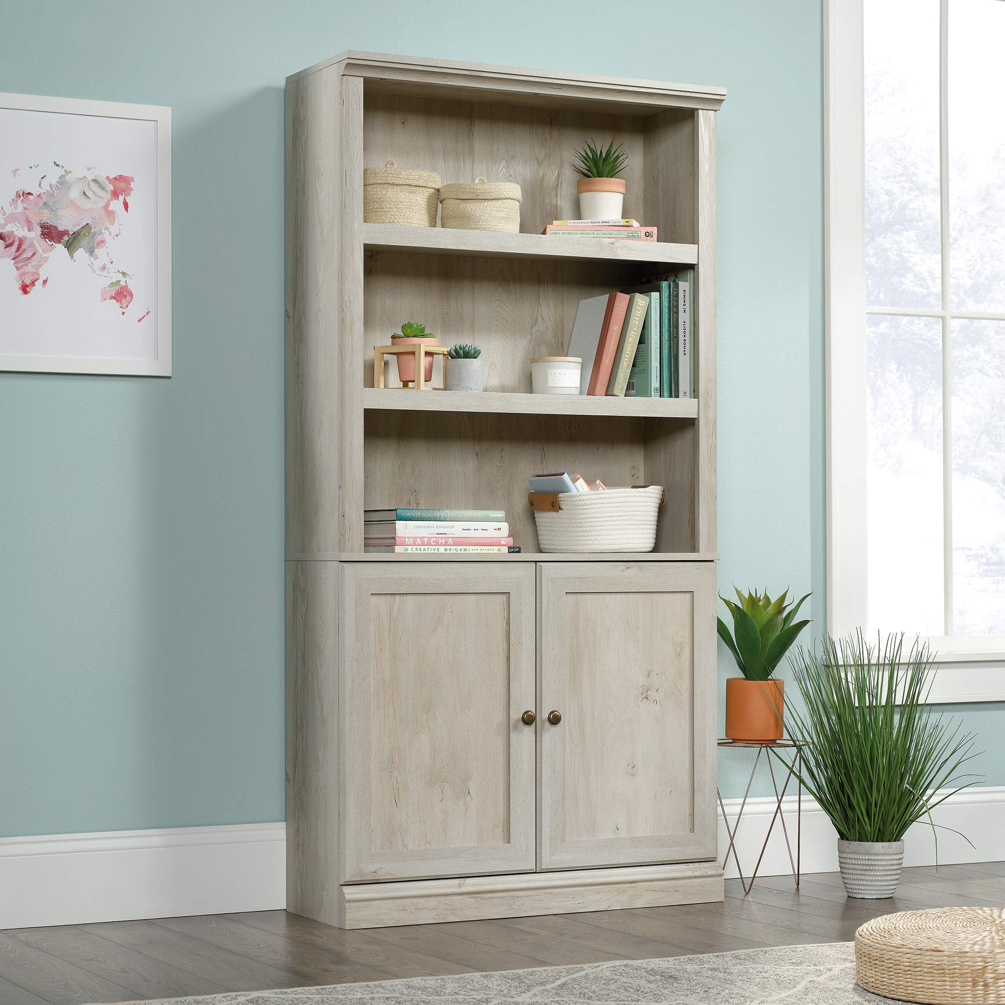 5-Shelf Storage Bookcase with Doors - Chalked Chestnut