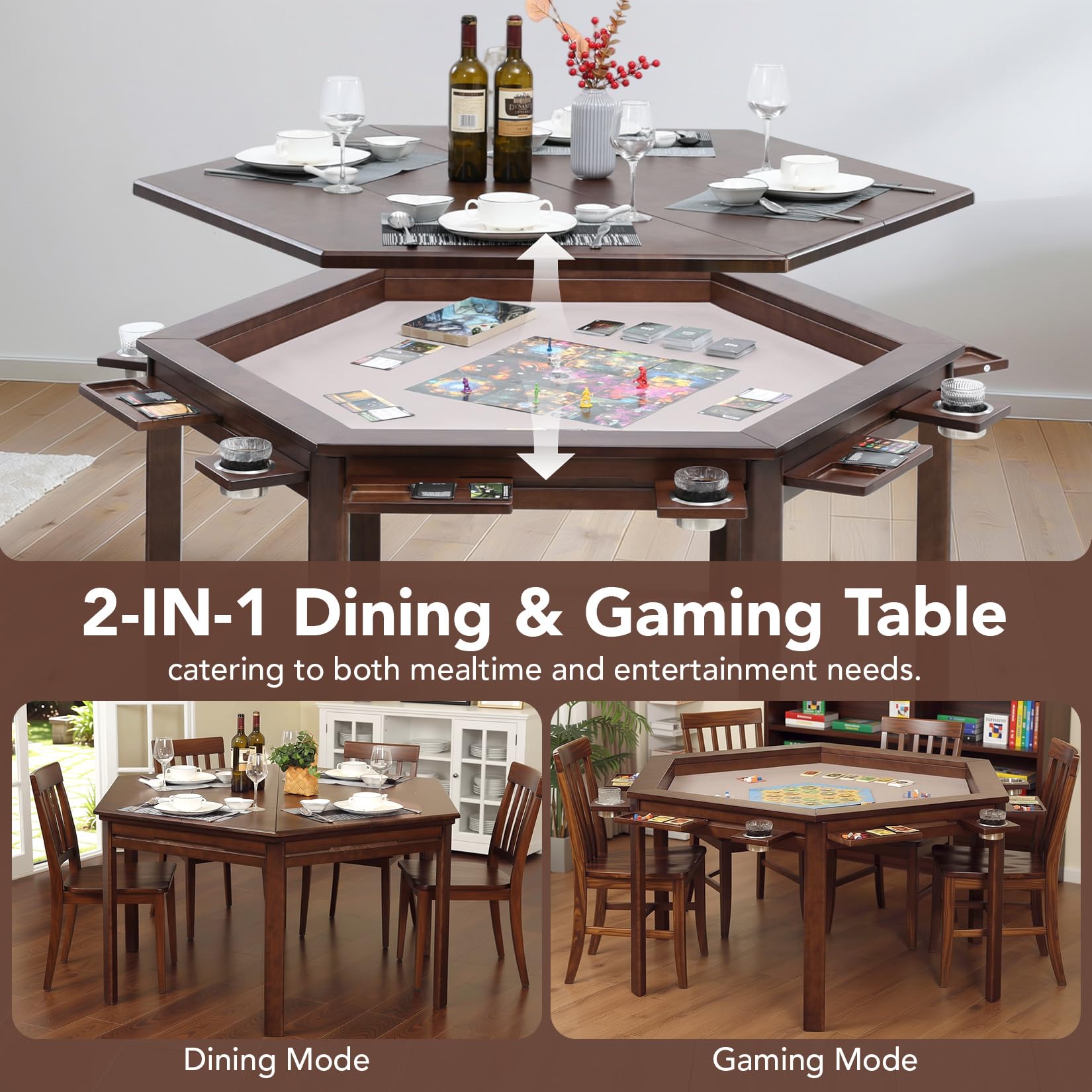 Hexagonal Gaming Table with Removable Top
