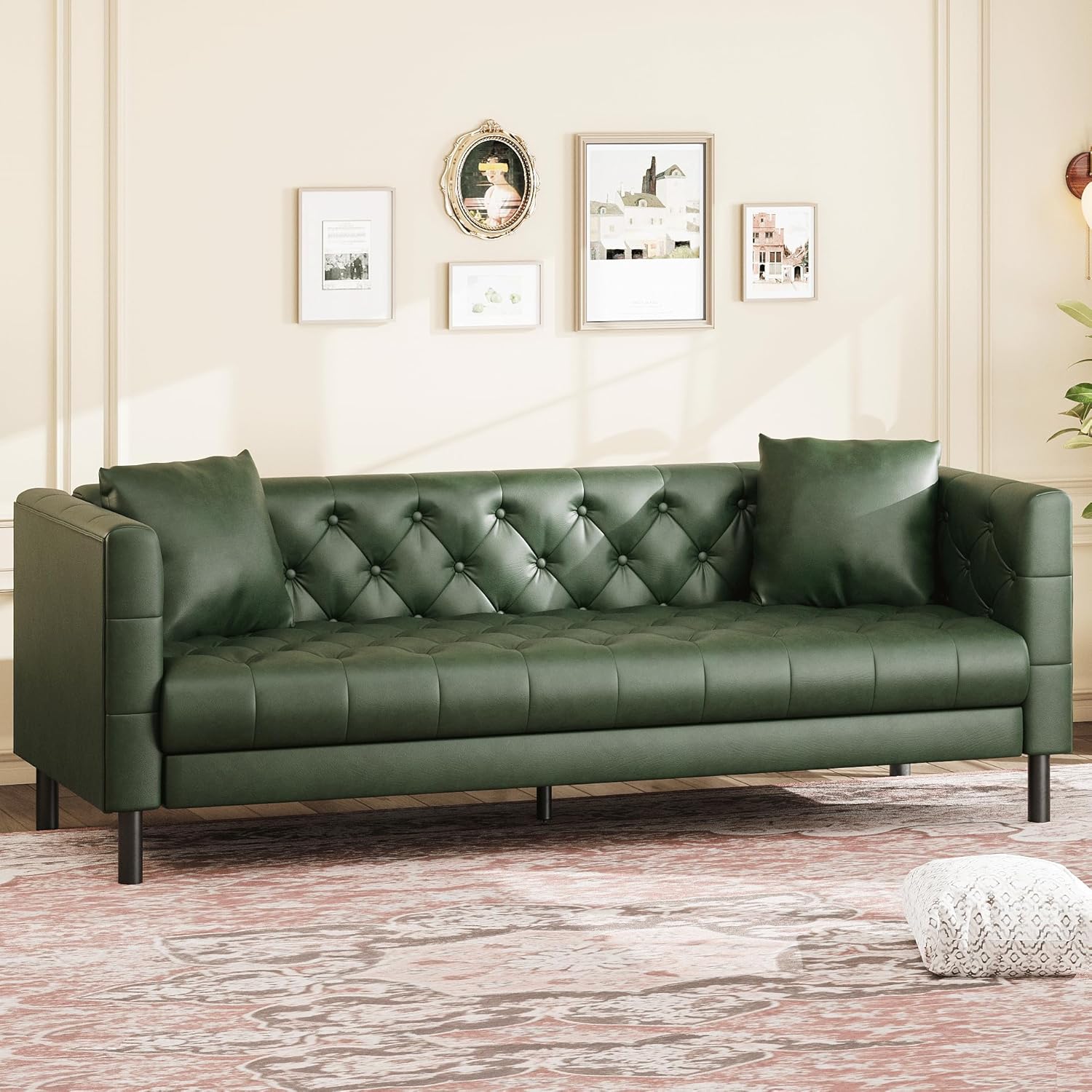 Chesterfield Faux Leather Sofa 3-Seater with Deep Seat