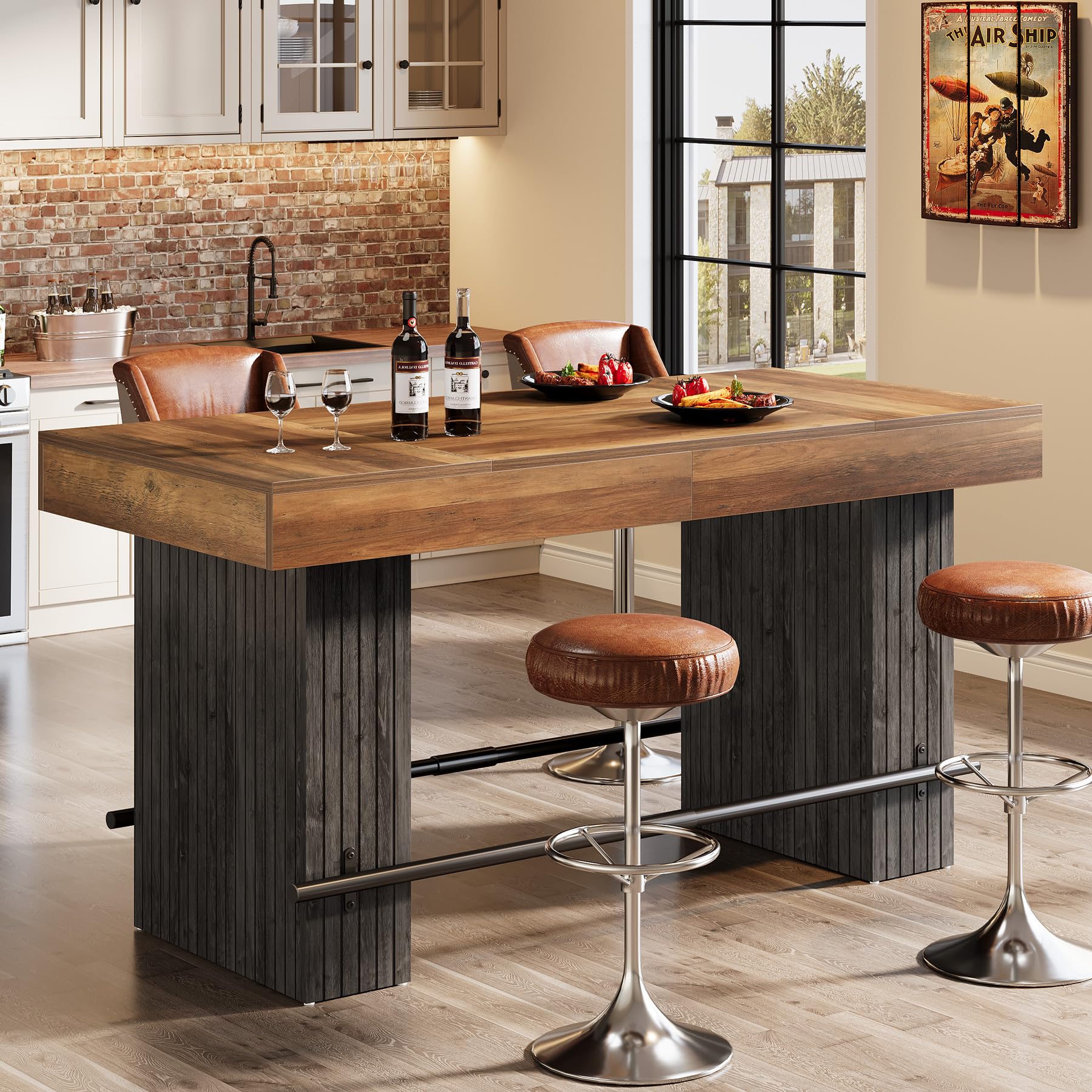 Industrial Counter Height Bar Table with Metal Footrest