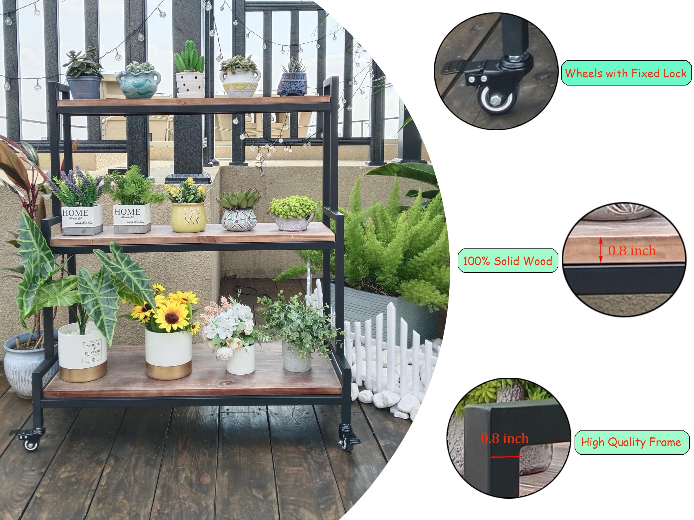 Rustic Plant Stand with Wheels 37" H