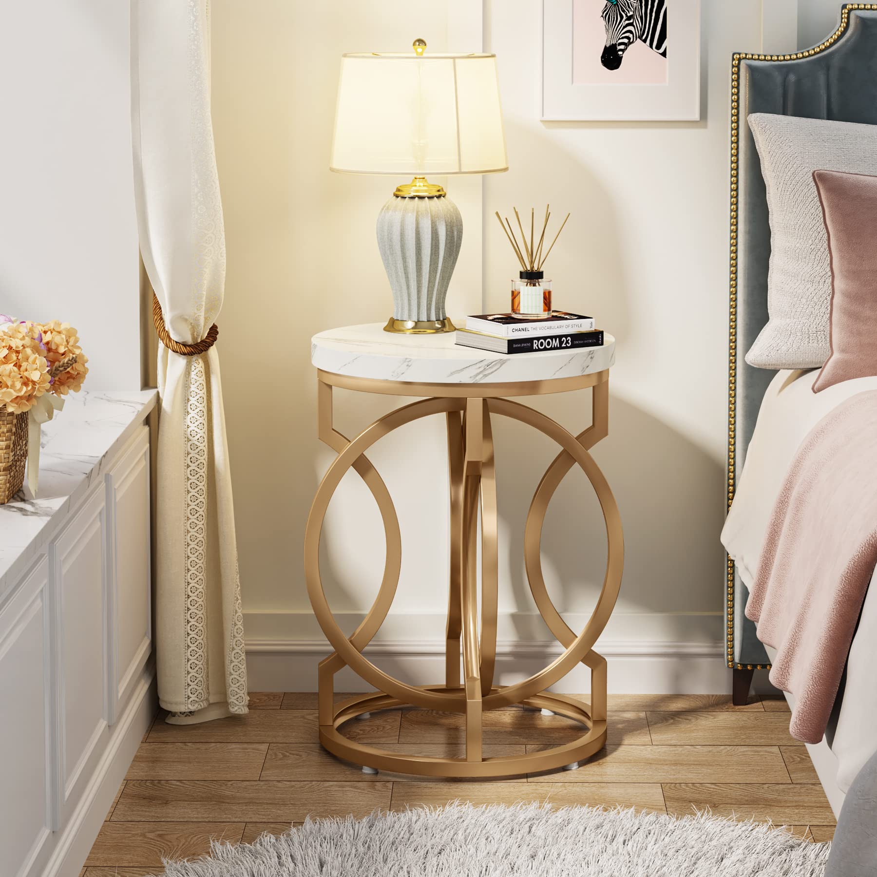 Modern Round End Table Set of 2 - 20" Gold Side Tables