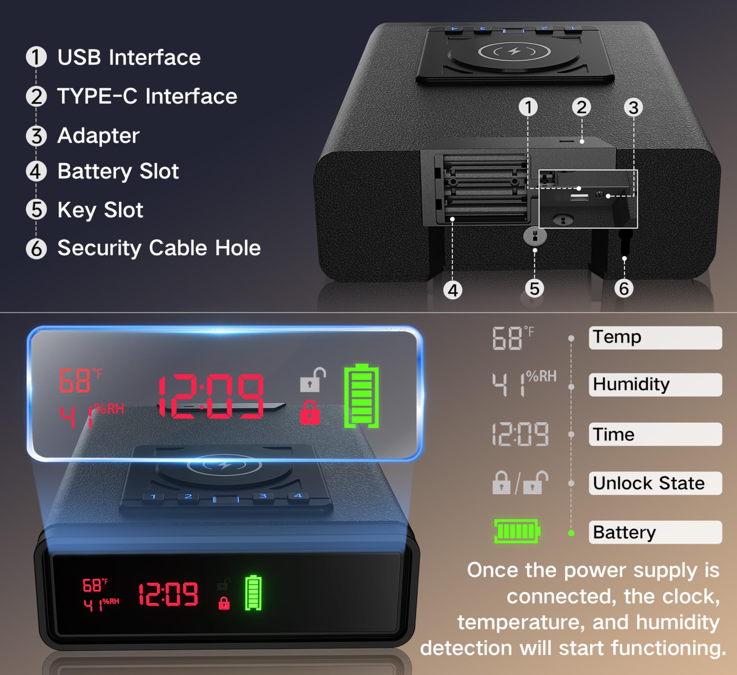 Biometric Smart Gun Safe with Wireless Charging and Digital Clock