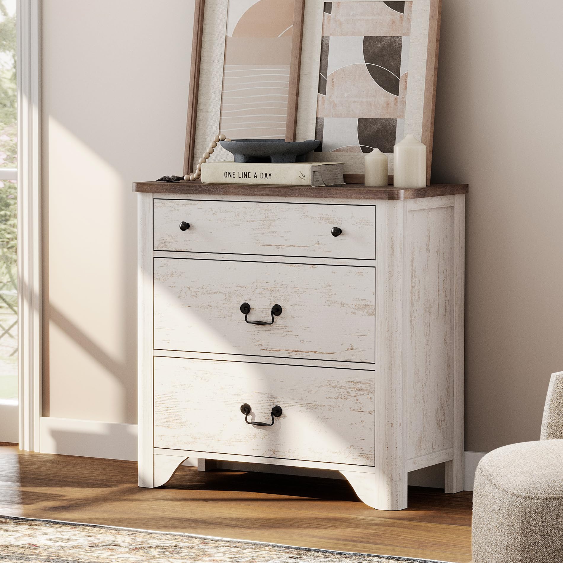3-Drawer Dresser with Curved Profile Design