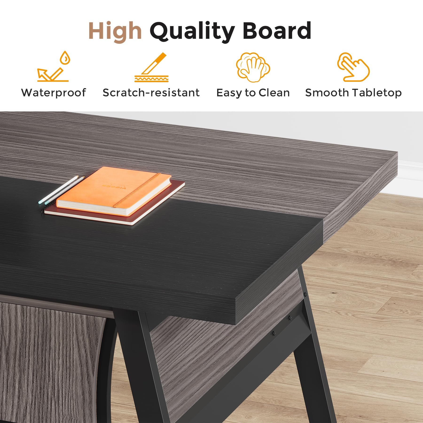 63-Inch Executive Desk with Bookshelf and LED Light