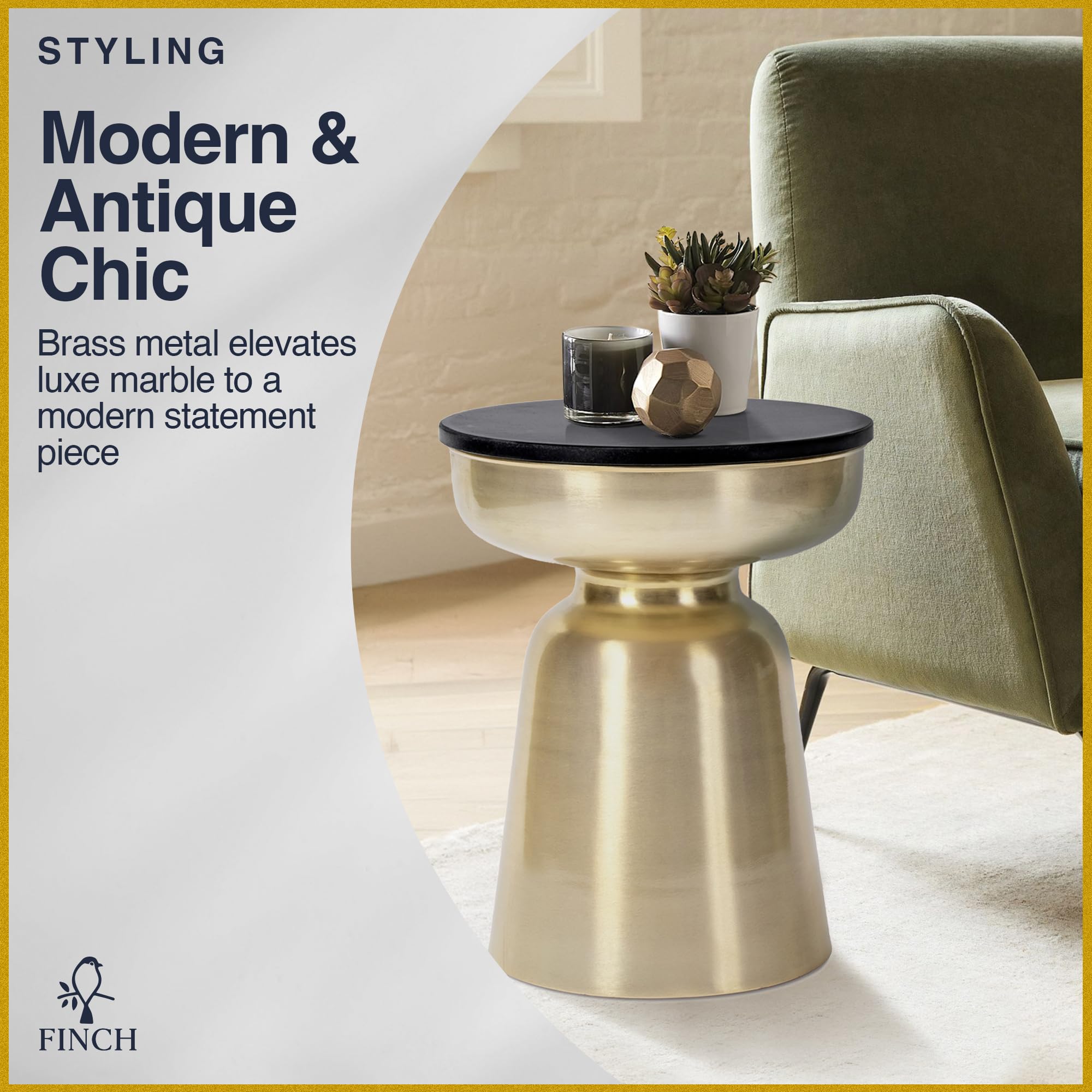 Granite Accent Side Table with Hourglass Metal Base
