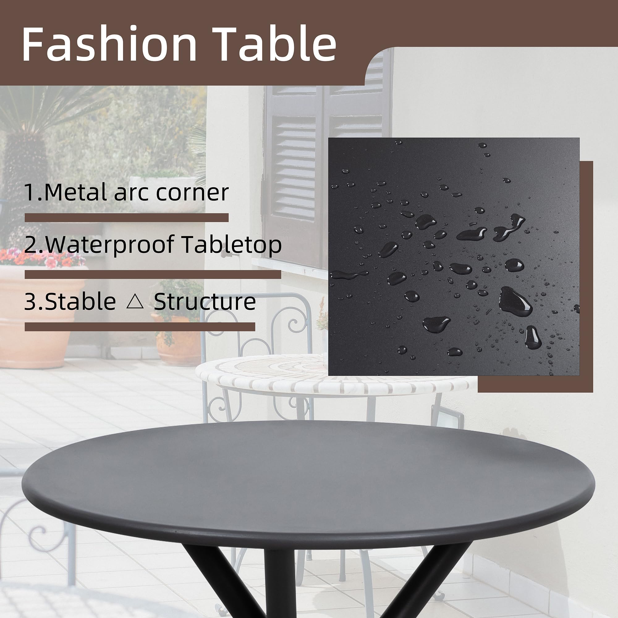 3-Piece Patio Bistro Set with Textilene Fabric Chairs and Table