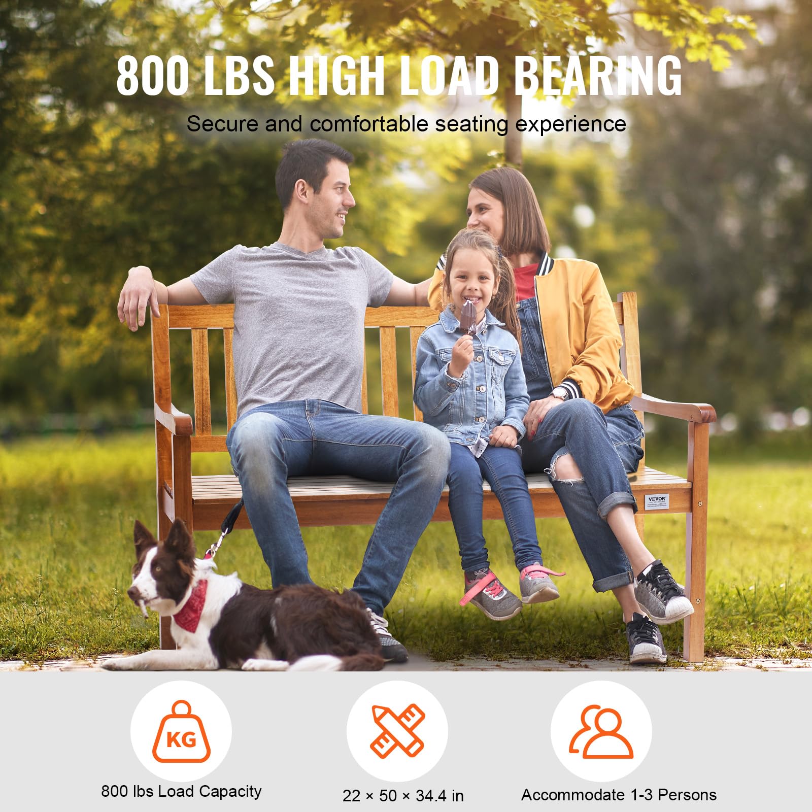 Wood Outdoor Garden Bench 2-Person with Backrest