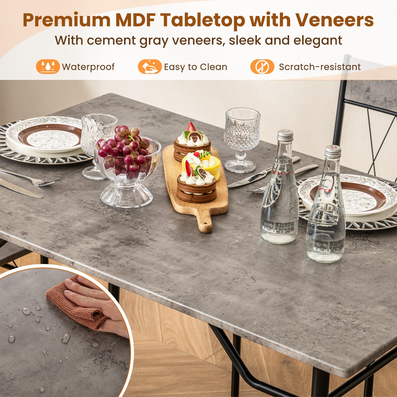 5-Piece Dining Table Set with Metal Frame