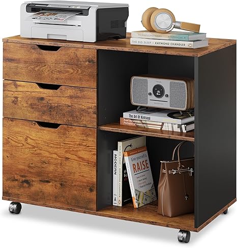 3-Drawer Mobile Lateral File Cabinet with Printer Stand