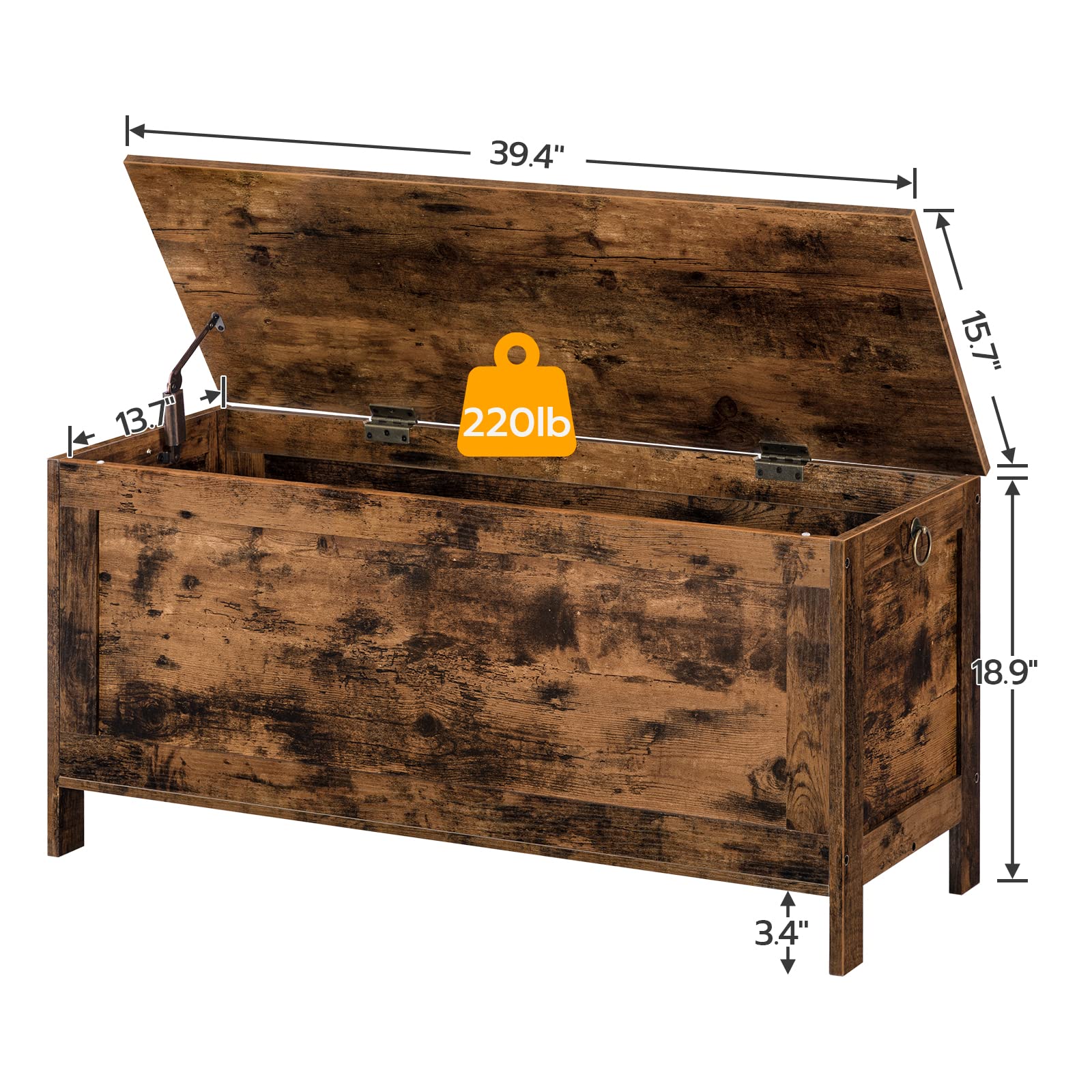 Wooden Storage Chest with Safety Hinge