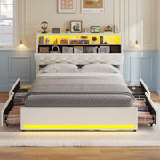 Full Size Bed Frame with LED & Storage
