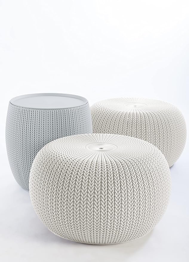 Urban Knit Pouf Ottoman Set with Storage Table - Outdoor Seating