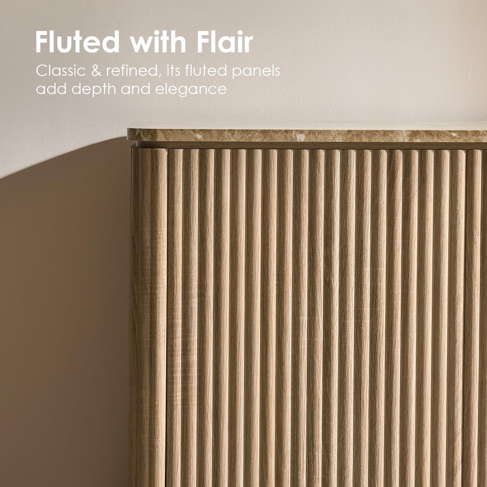 Fluted Sideboard Cabinet with Storage 64 Inch