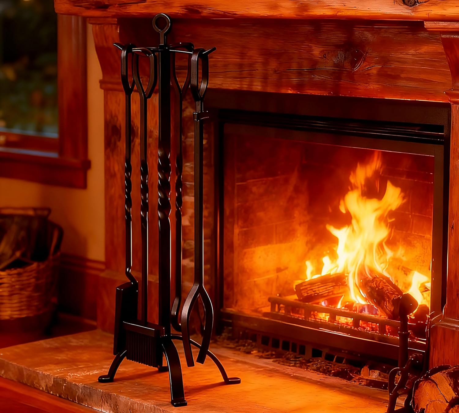 5-Piece Fireplace Tool Set with Stand