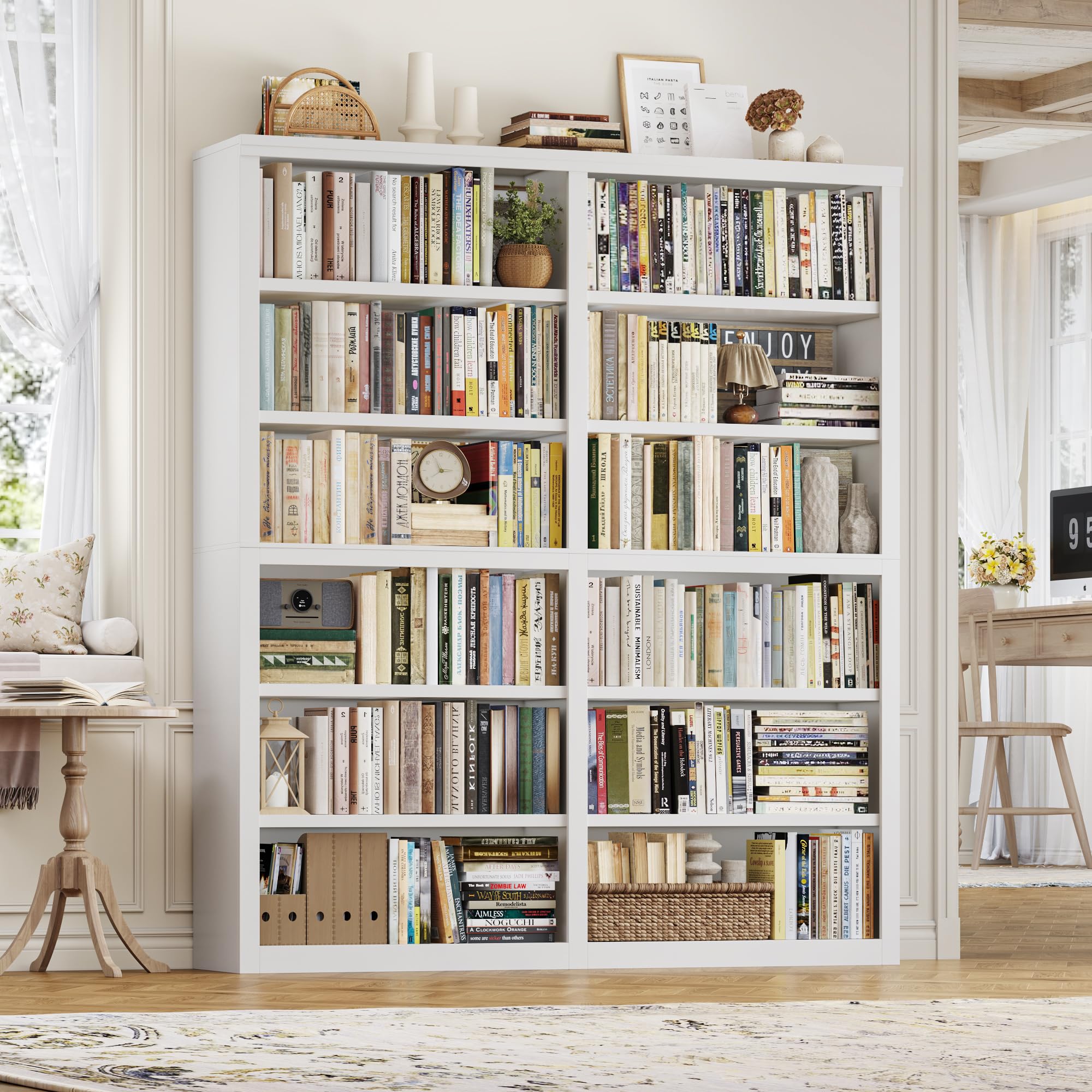 Large White Bookshelf with 12 Shelves