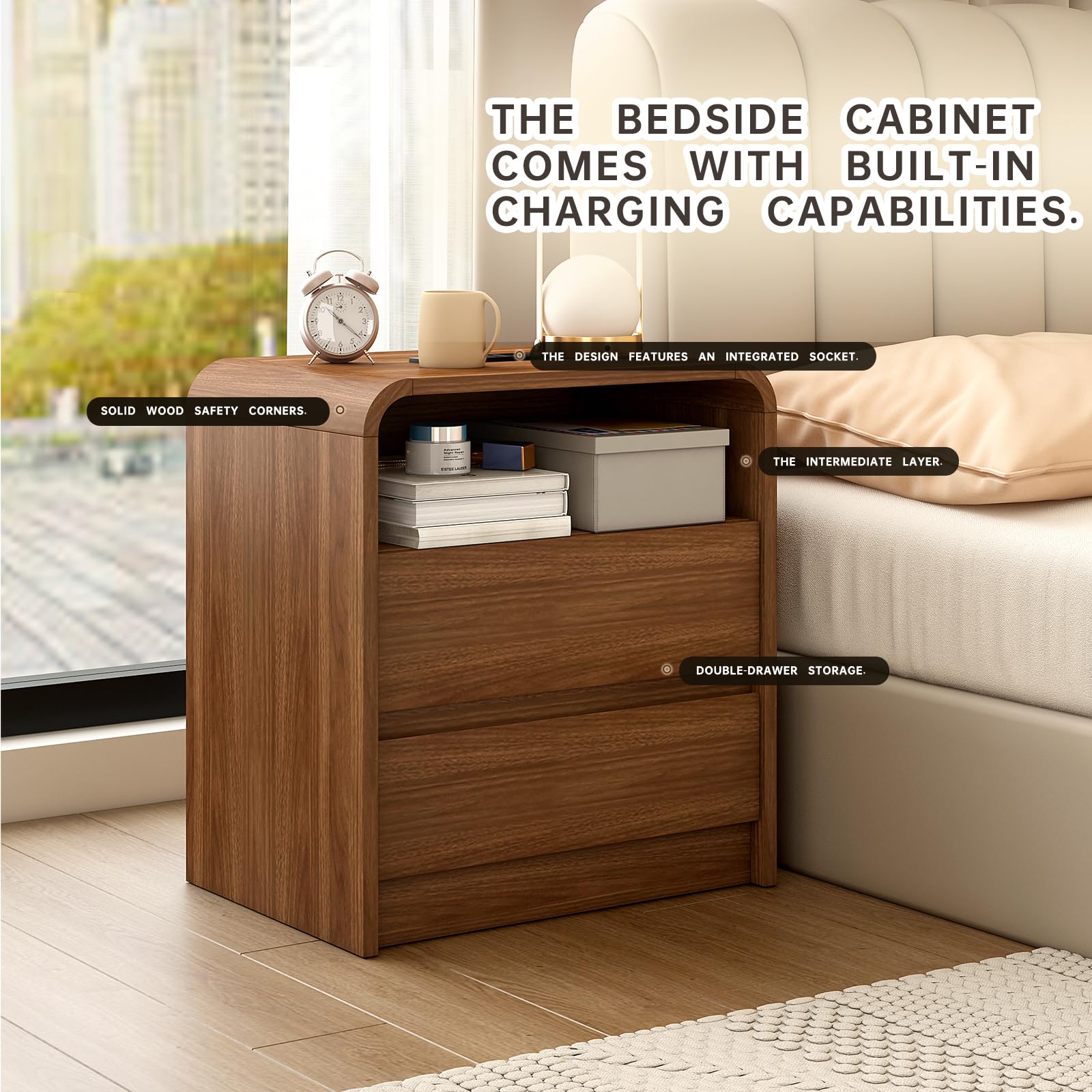 Modern Nightstand with Charging Station