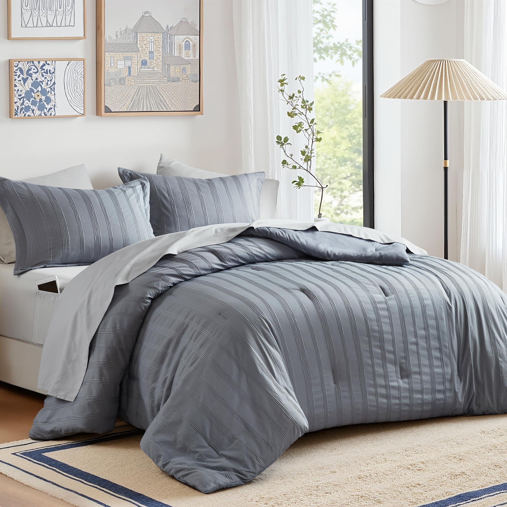 Logan Striped Comforter Set King 7 Pieces