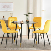 5-Piece Modern Dining Set with Round Tempered Glass Table & Yellow Velvet Chairs