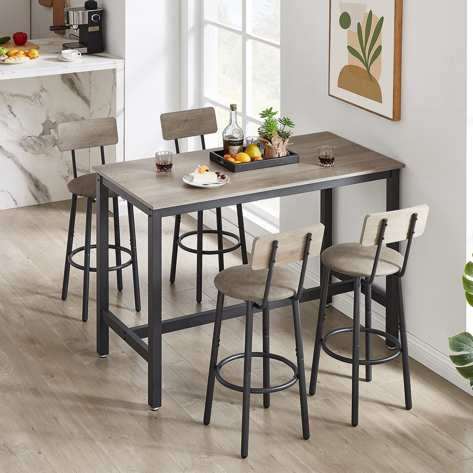 5-Piece Bar Table Set with Upholstered Stools