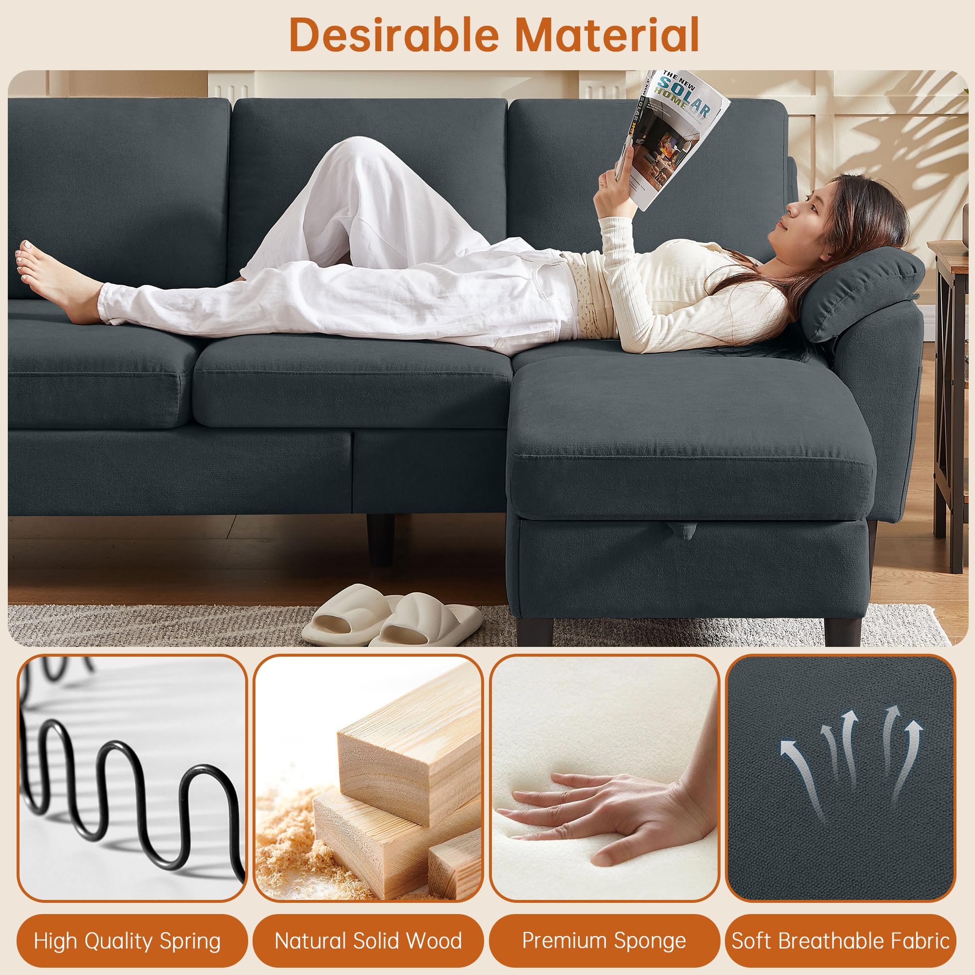 Convertible Sectional Sofa with Movable Ottoman