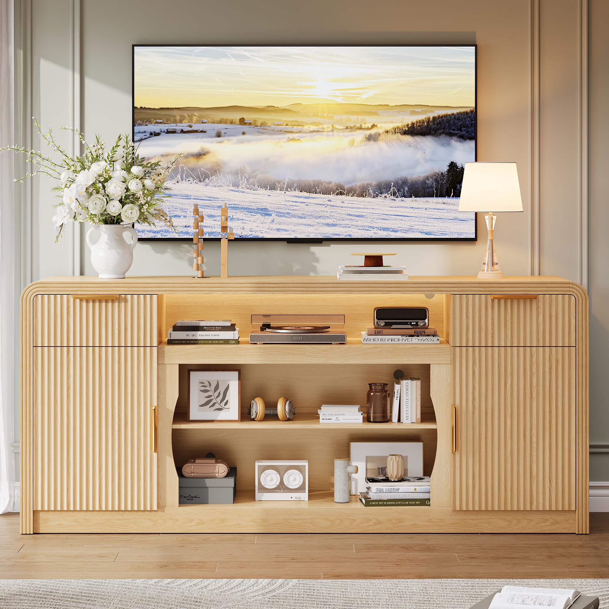 70" Fluted TV Stand Entertainment Center with Storage