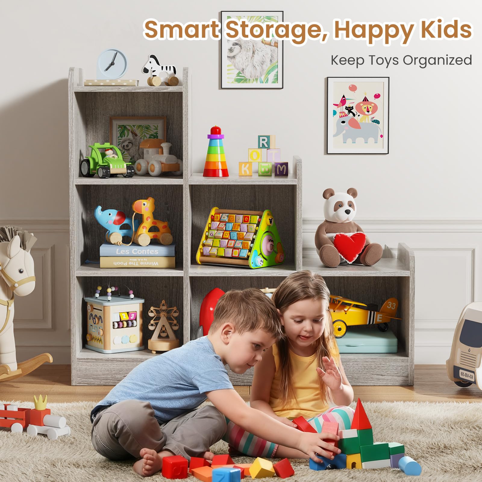 6-Cube Montessori Bookshelf & Toy Storage Organizer