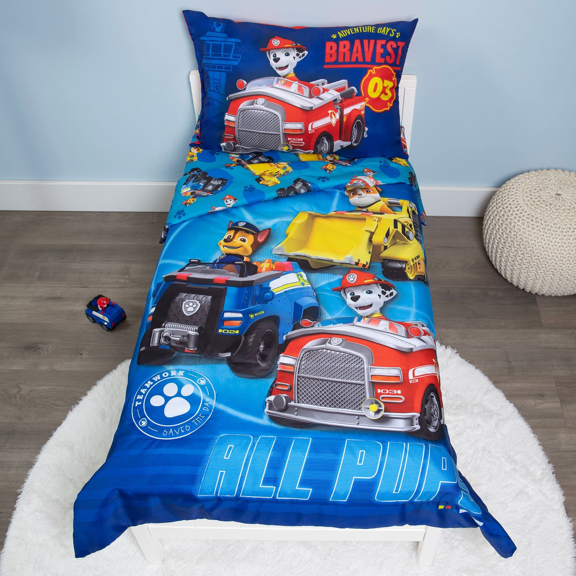 Toddler Bedding Set 4-Piece Blue Cartoon Theme