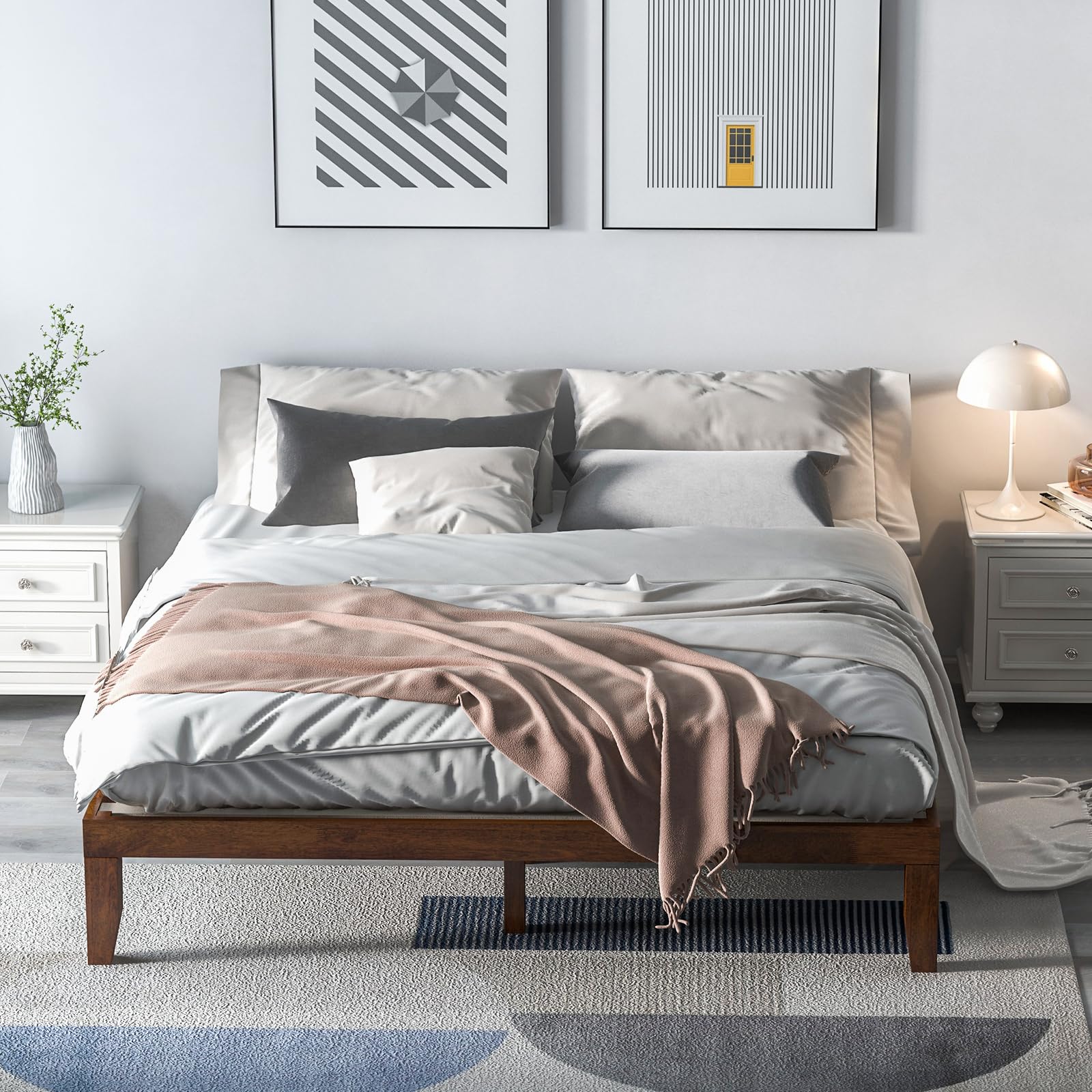 King Solid Wood Platform Bed Frame