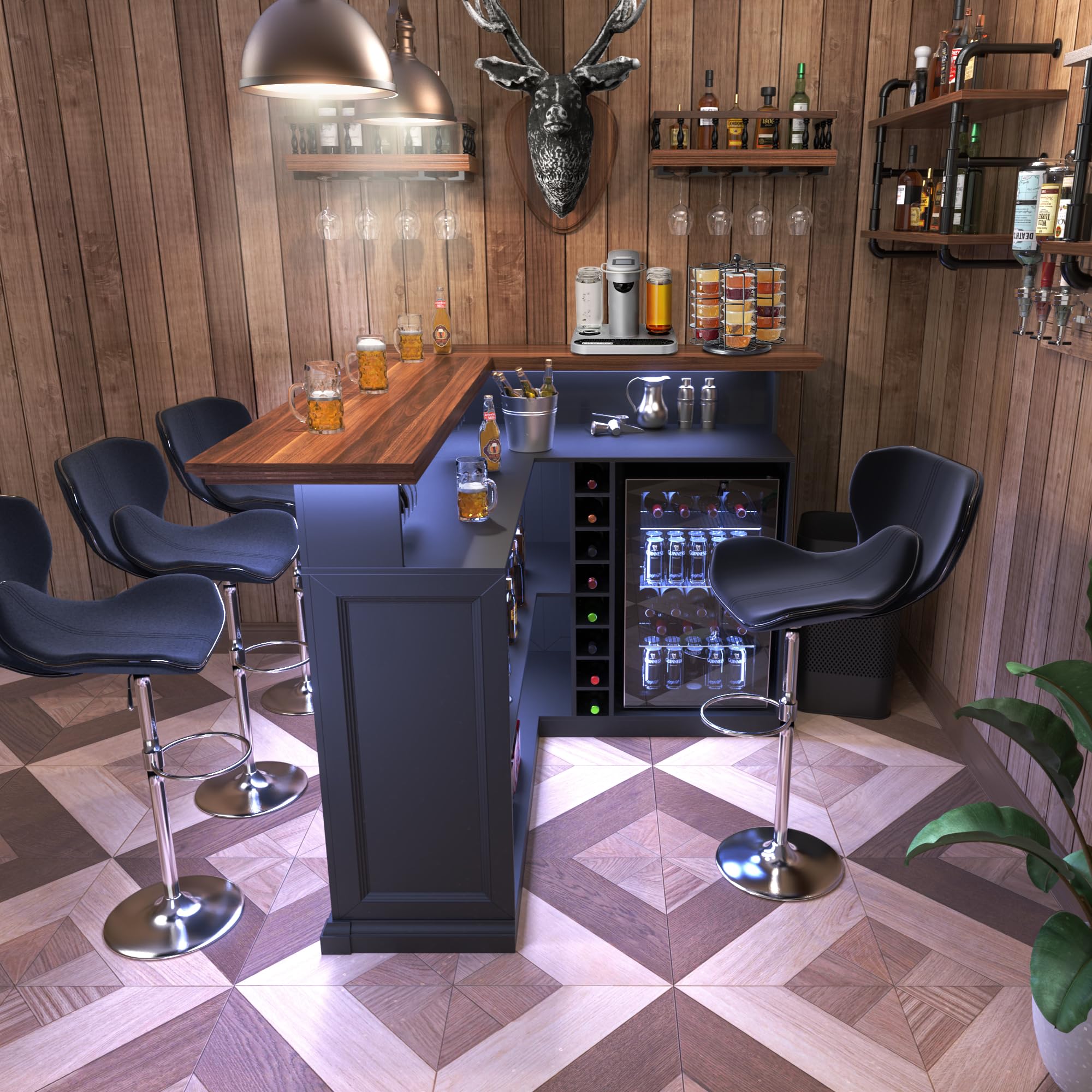 L-Shaped Home Bar Cabinet with Fridge Space