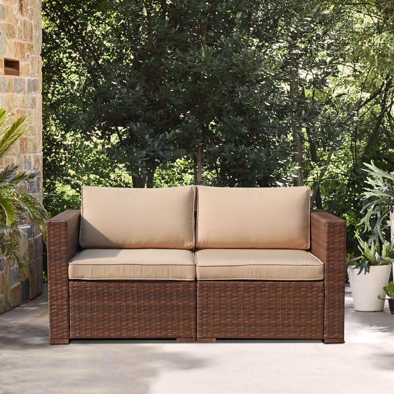 Outdoor Wicker Loveseat 2-Piece Sectional Corner Sofa Set