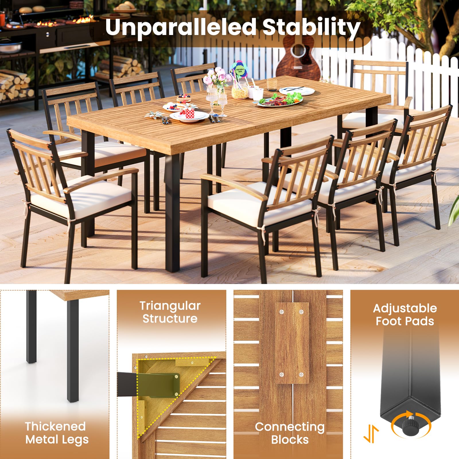 8-Person Acacia Wood Outdoor Dining Table