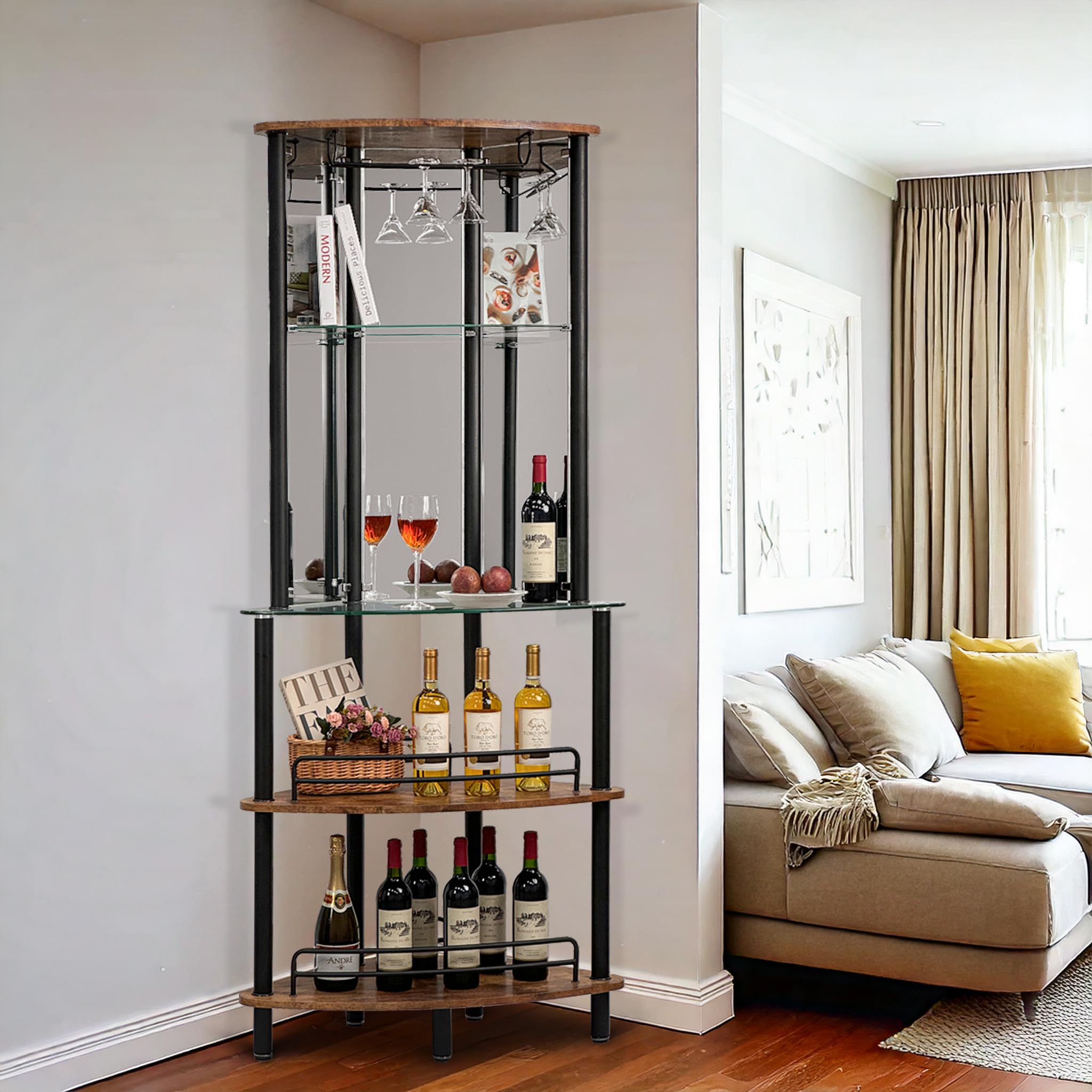 Contemporary Tower Bar Cabinet with Glass Shelves