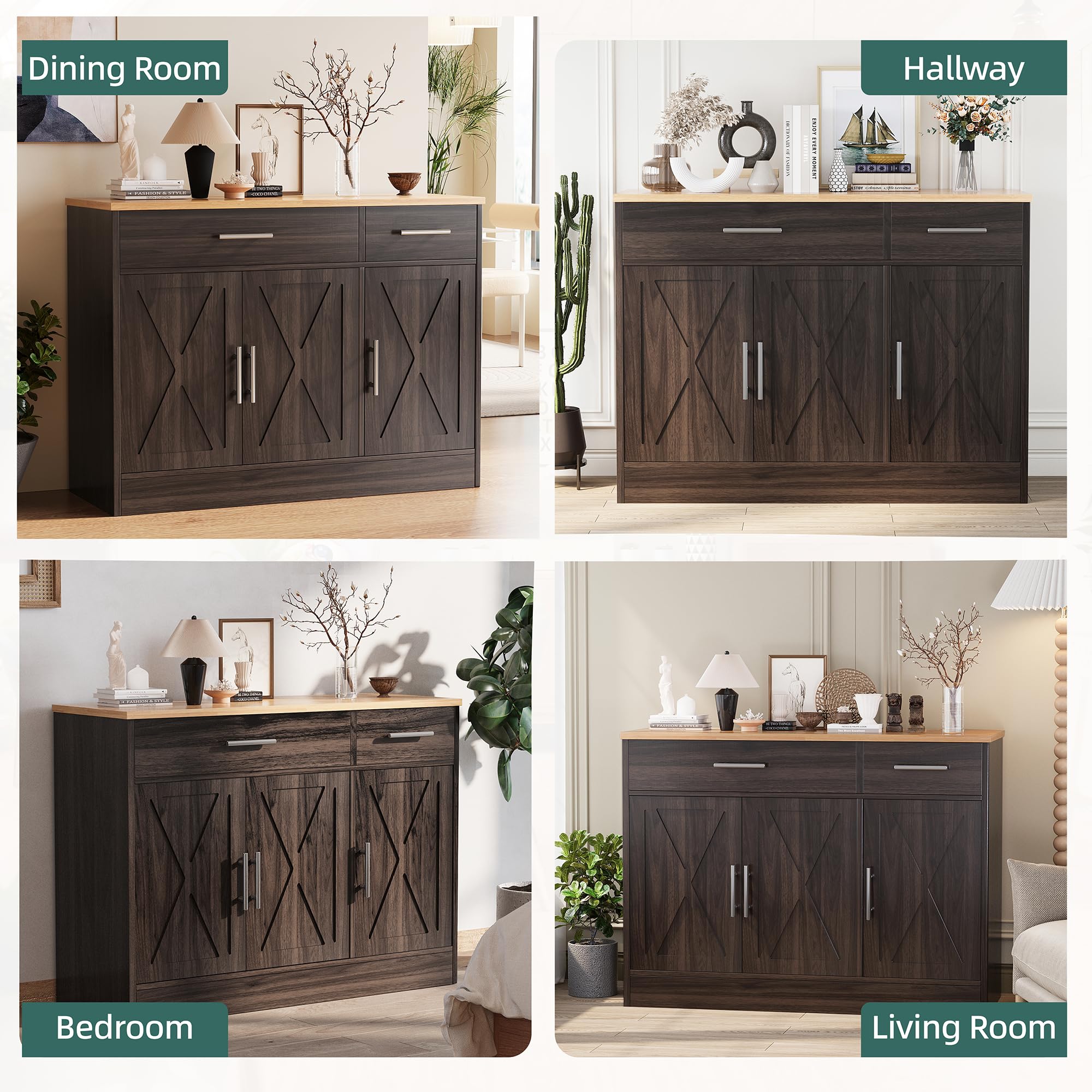 Farmhouse Sideboard Buffet Cabinet with Barn Doors