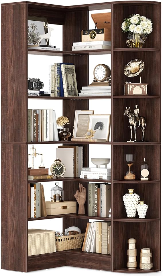 7-Tier Corner Bookshelf with Baffle
